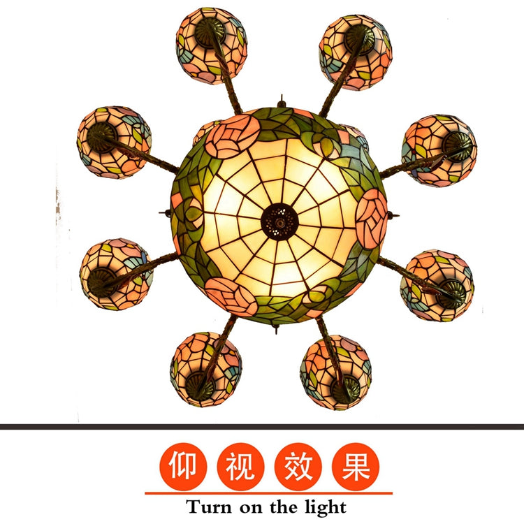 Floral Bronze Tiffany Style Stained Glass Chandelier