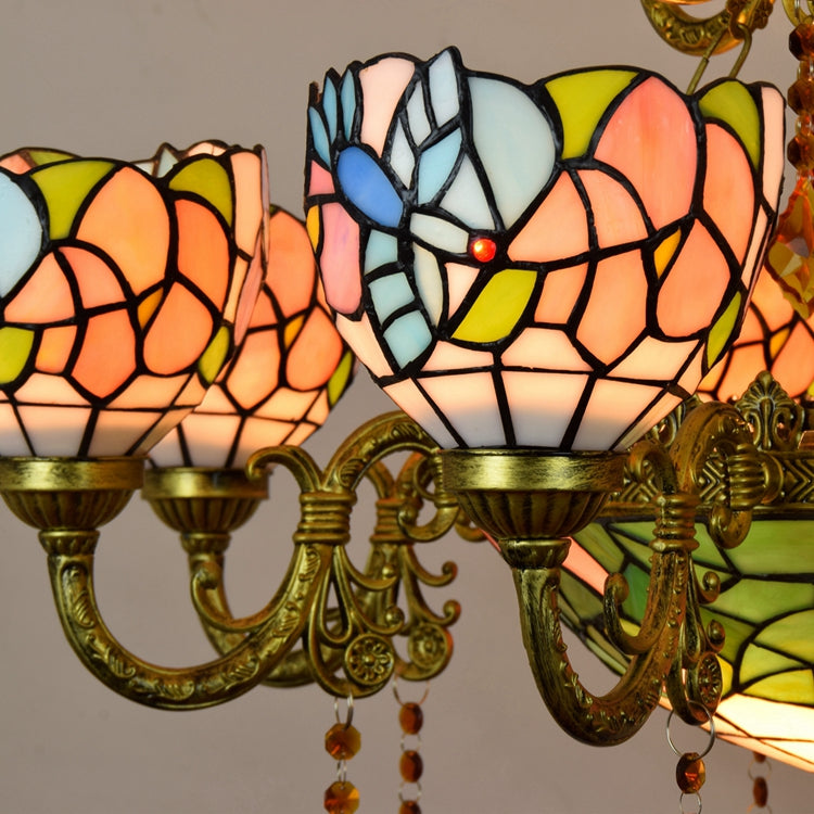 Floral Bronze Tiffany Style Stained Glass Chandelier