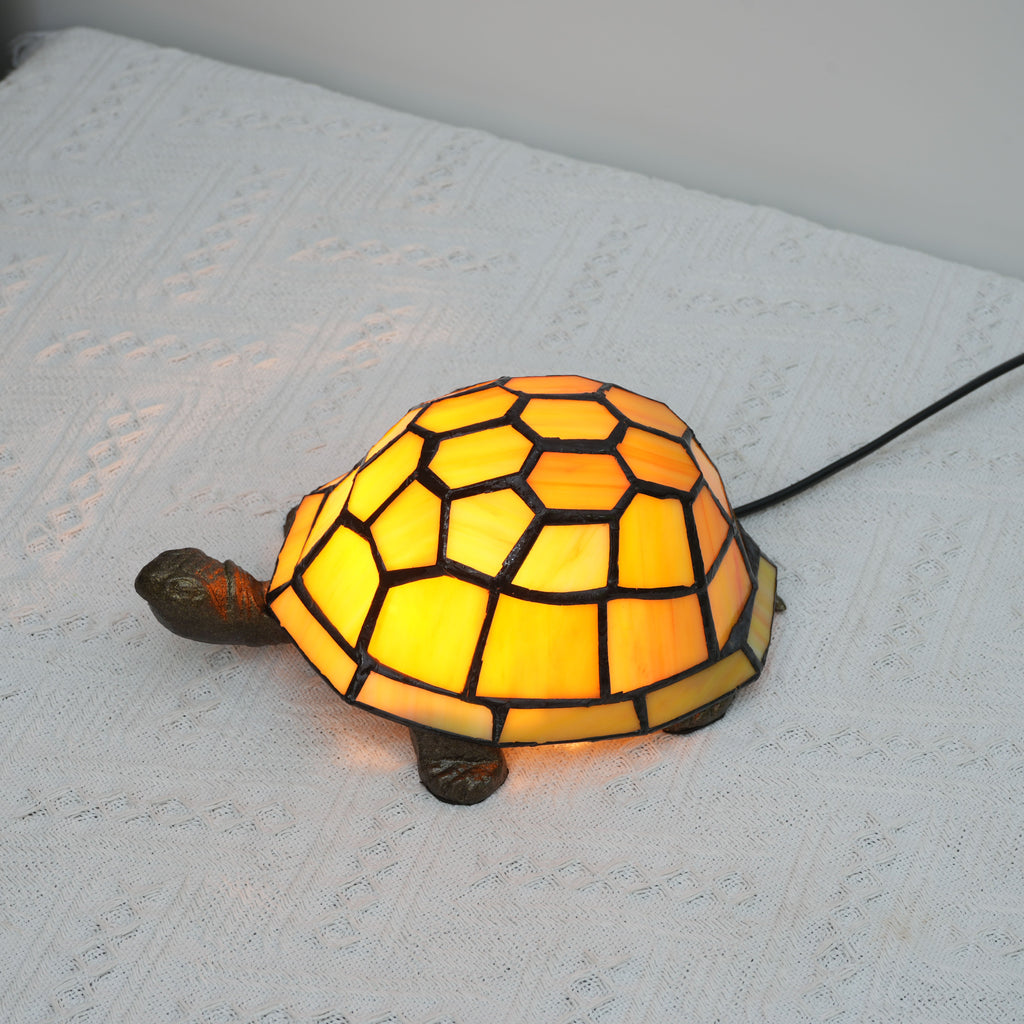Tiffany Style Amber Glass Turtle Table Lamp