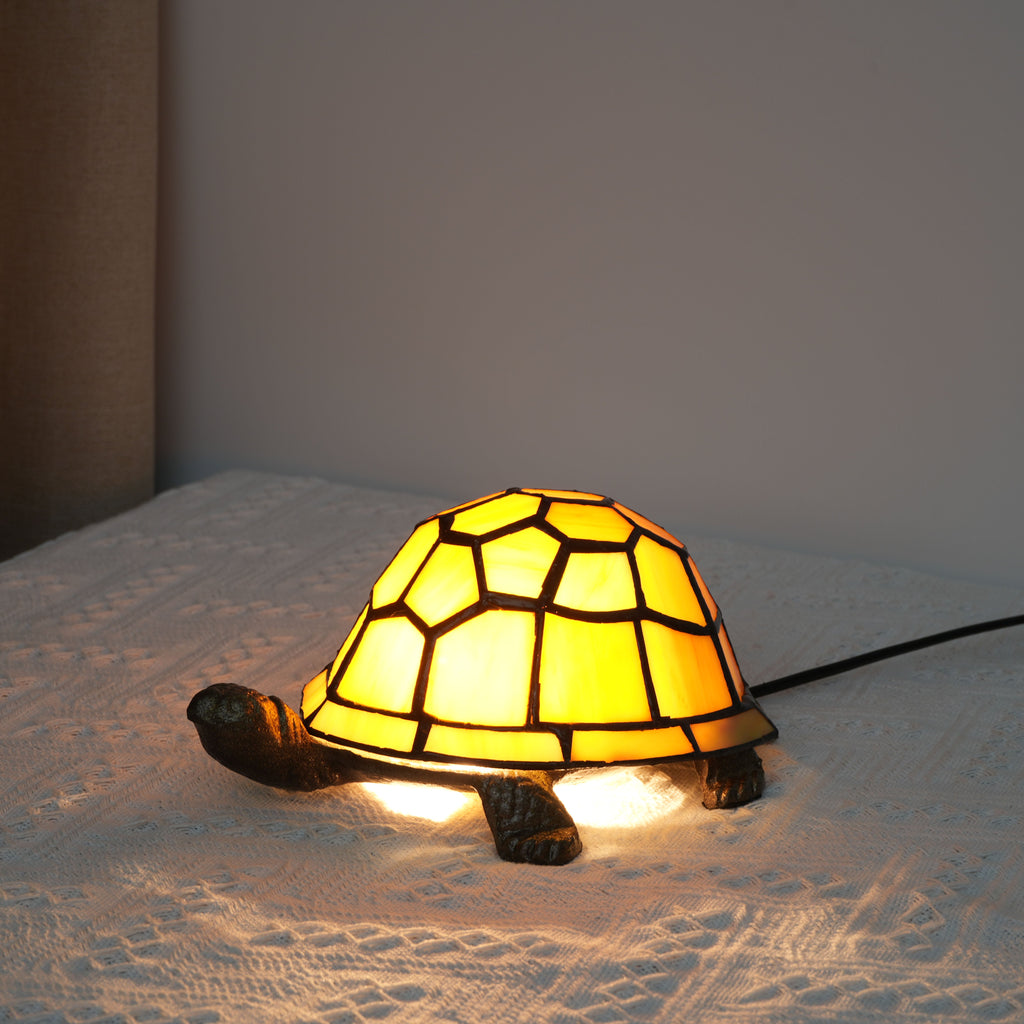 Tiffany Style Amber Glass Turtle Table Lamp