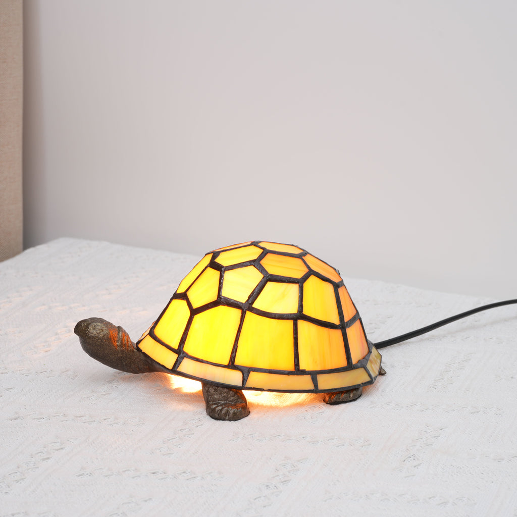 Tiffany Style Amber Glass Turtle Table Lamp