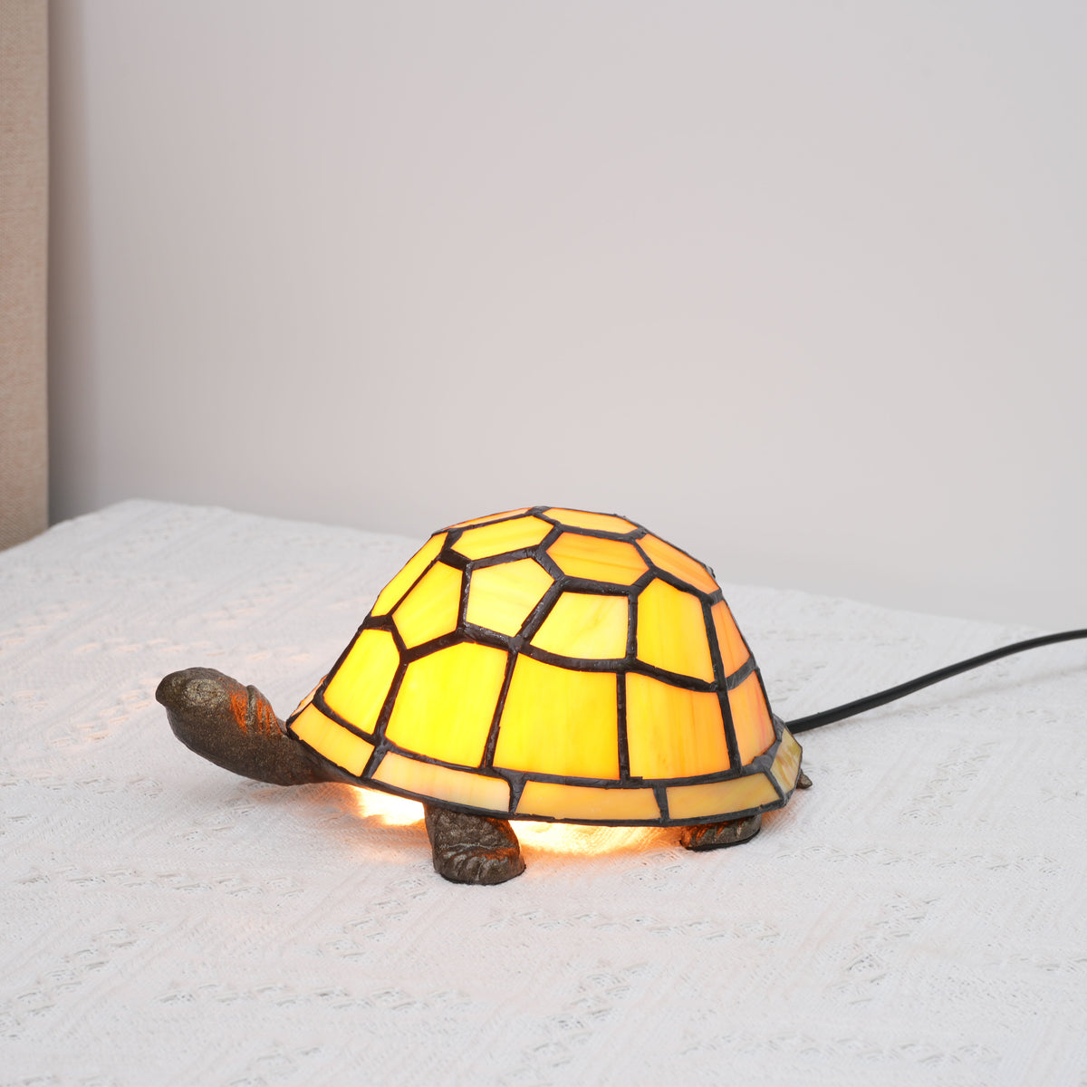 Tiffany Style Amber Glass Turtle Table Lamp