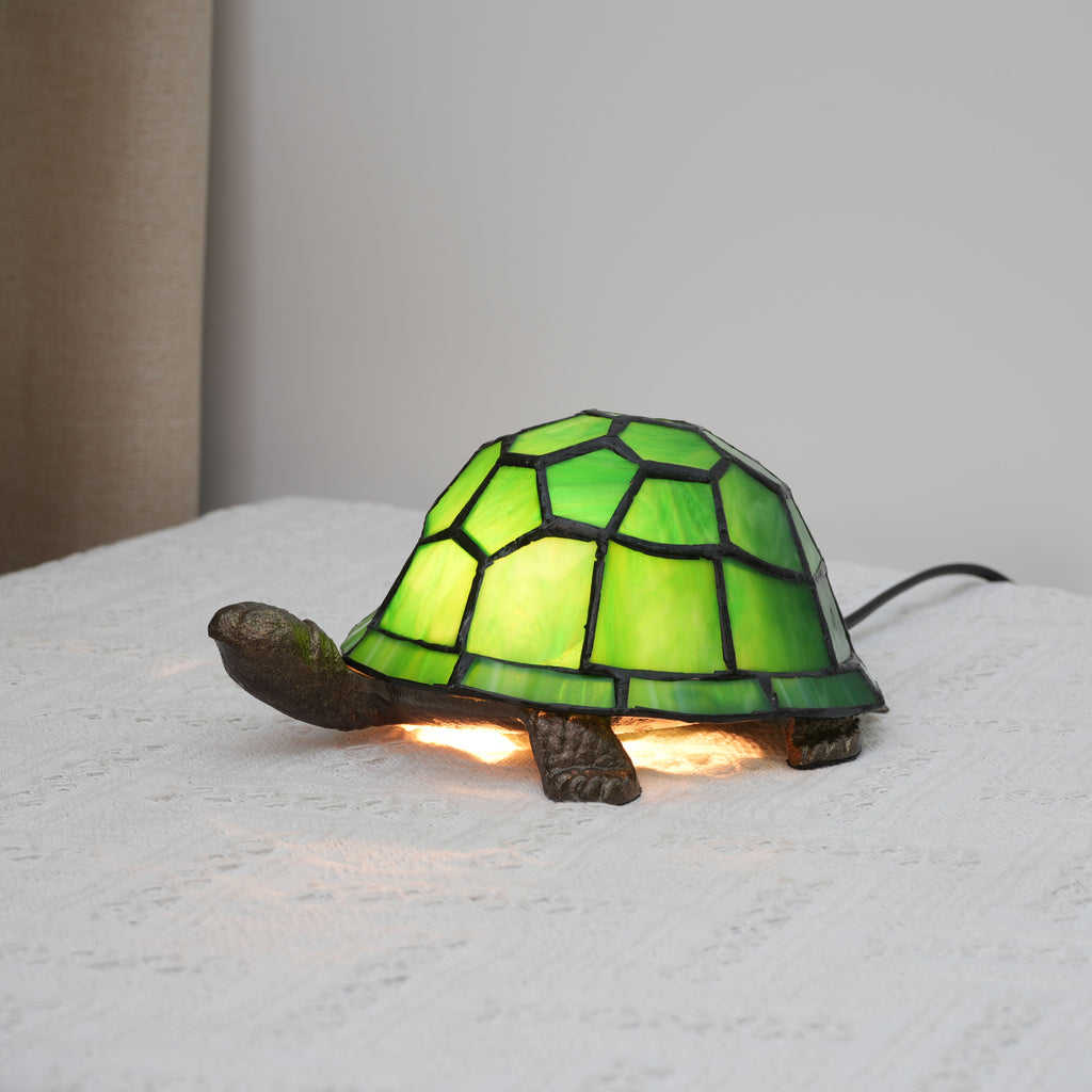 Tiffany Style Green Glass Turtle Bedside Lamp