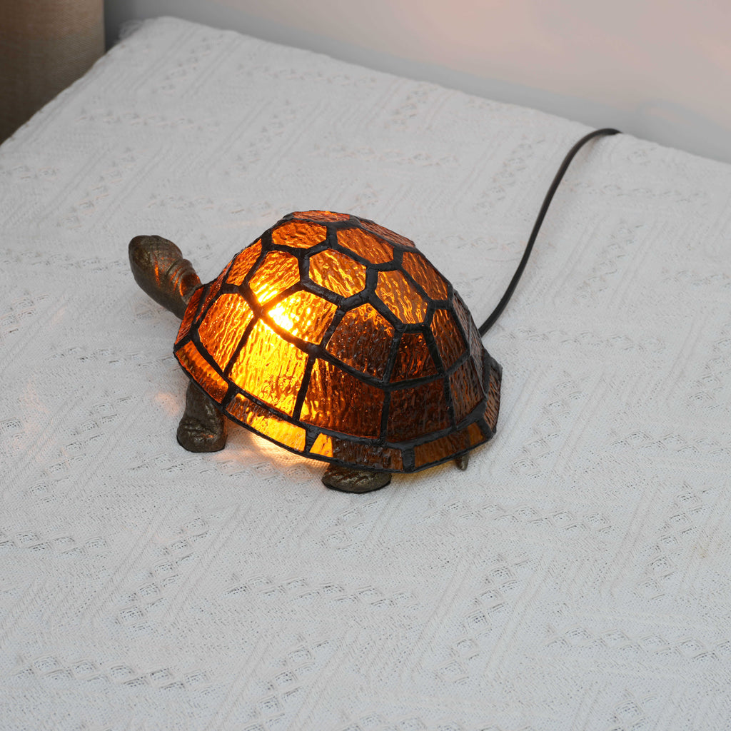 Tiffany Turtle Night Light in Amber and Bronze Glass