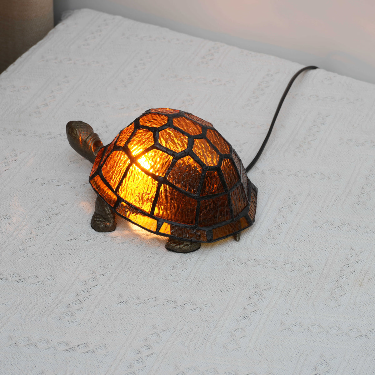 Tiffany Turtle Night Light in Amber and Bronze Glass