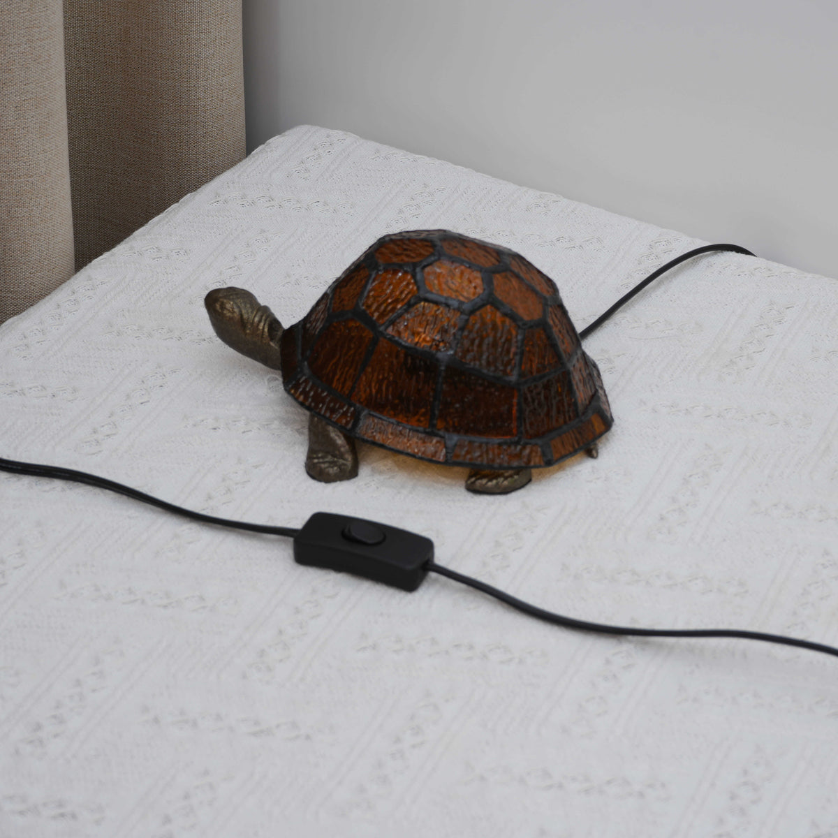 Tiffany Turtle Night Light in Amber and Bronze Glass