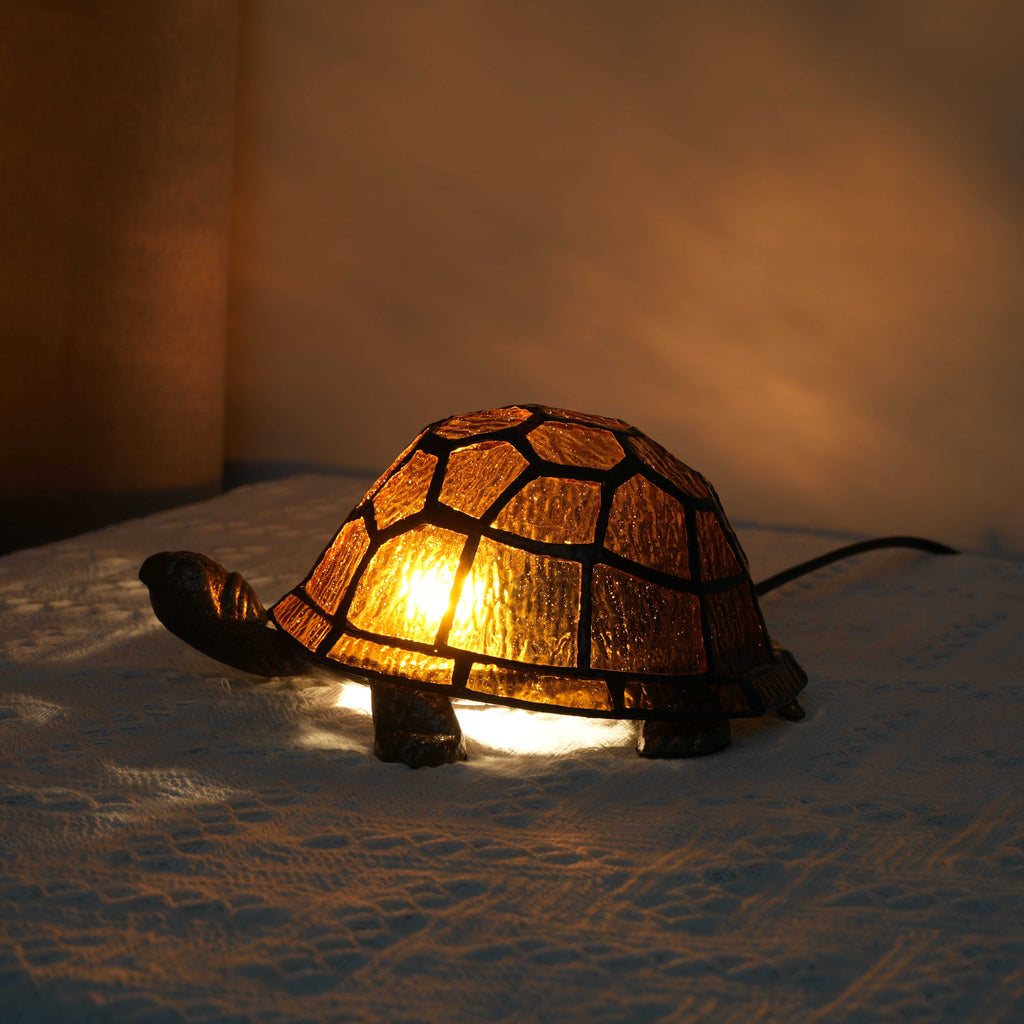 Tiffany Turtle Night Light in Amber and Bronze Glass