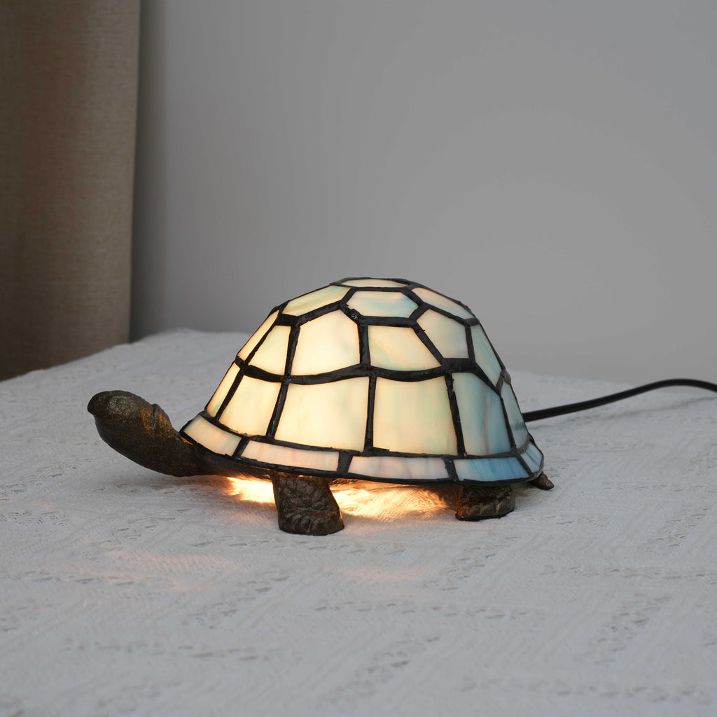 Tiffany Turtle Lamp in Light Blue Tinted Glass