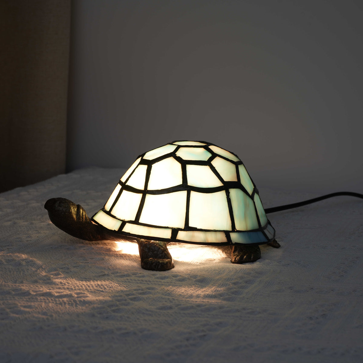 Tiffany Turtle Lamp in Light Blue Tinted Glass