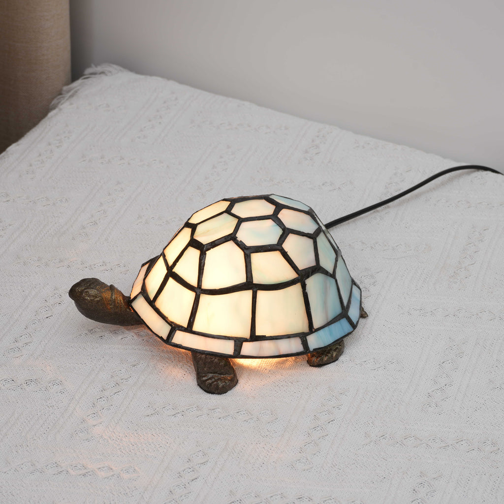 Tiffany Turtle Lamp in Light Blue Tinted Glass