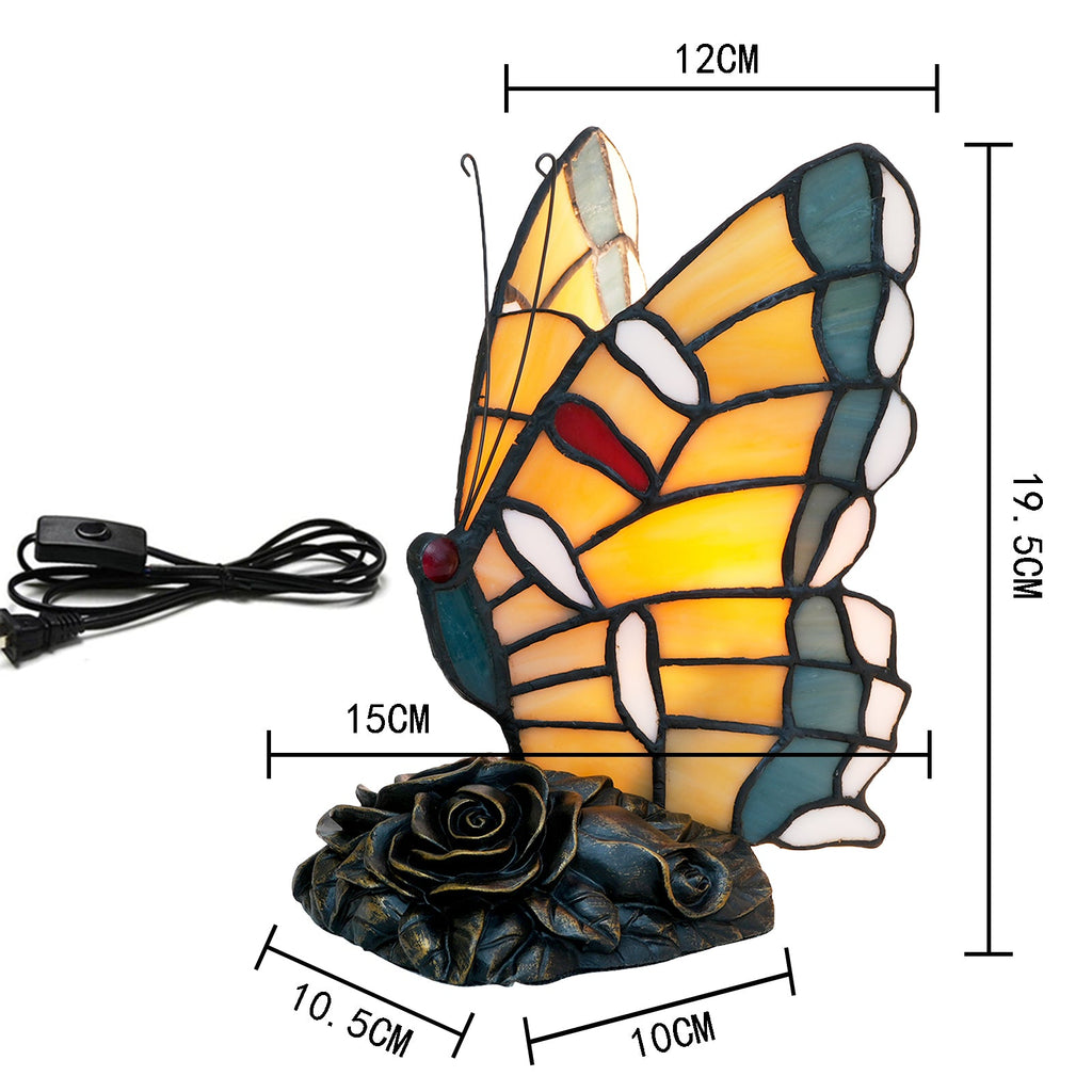 Floral Colored Glass Butterfly Table Lamp