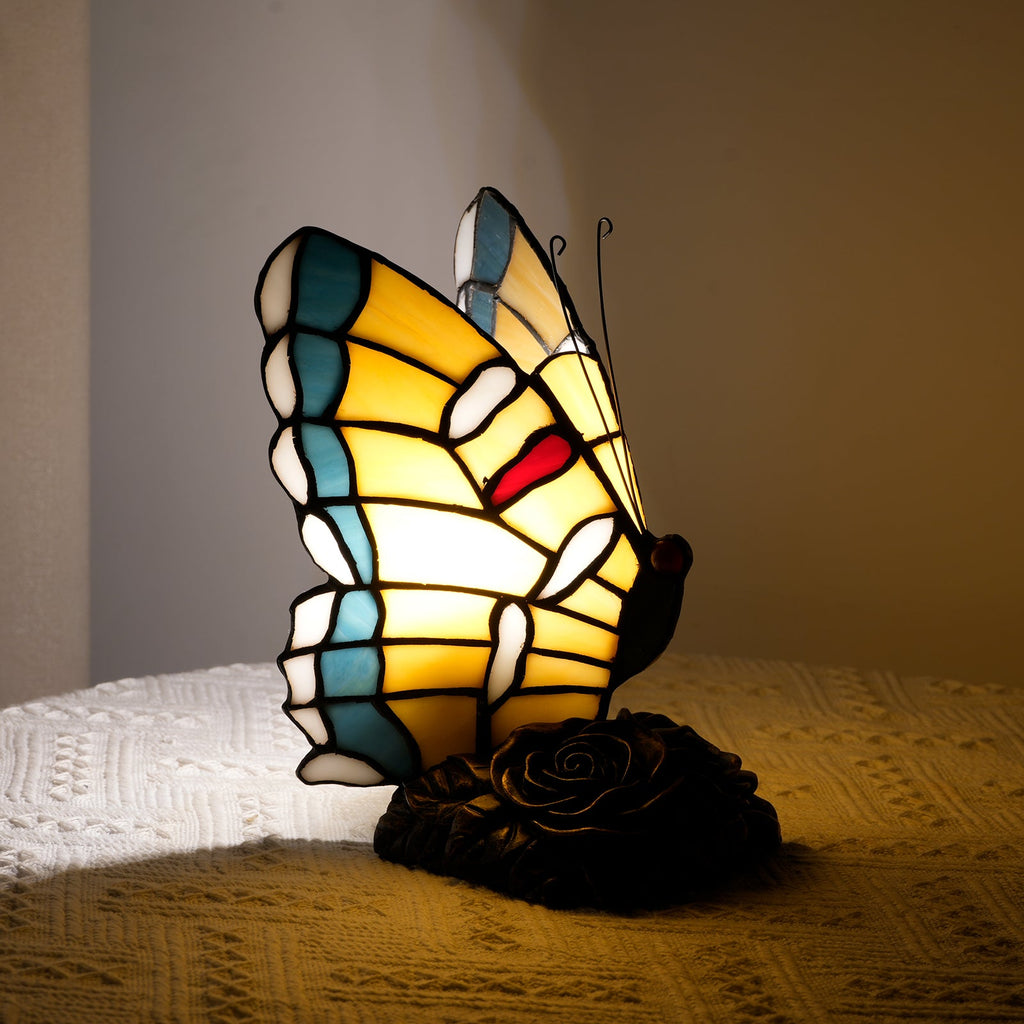 Floral Colored Glass Butterfly Table Lamp