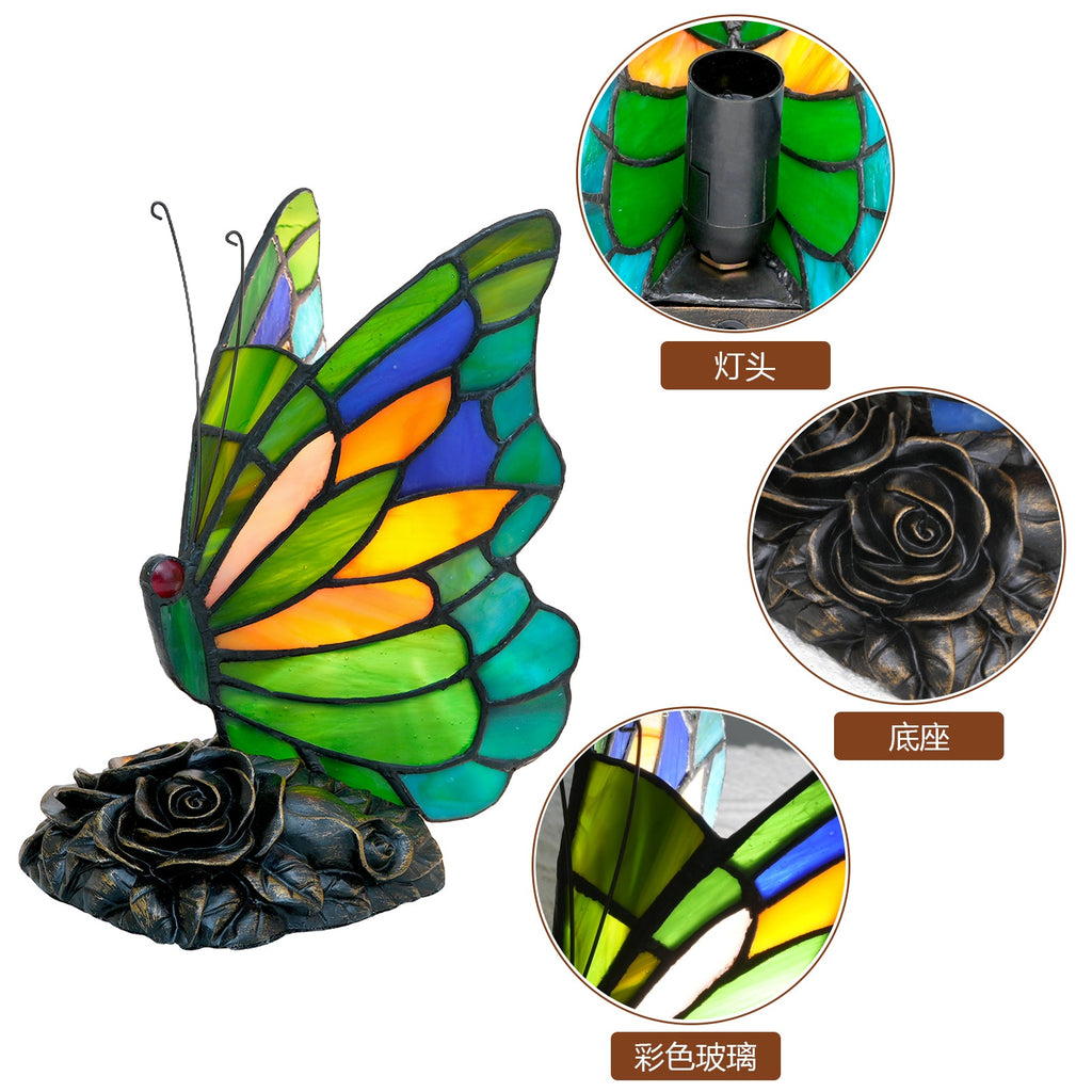Multicolor Stained Glass Butterfly Decoration with Pink Base