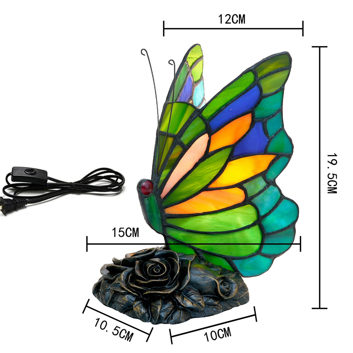 Multicolor Stained Glass Butterfly Decoration with Pink Base