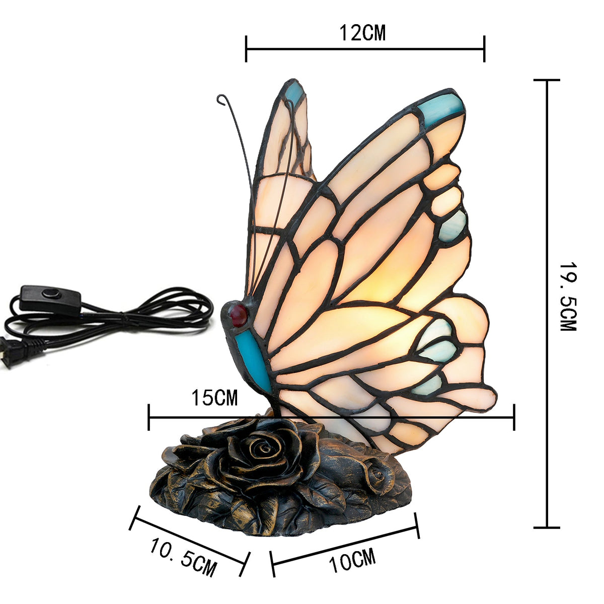 Tiffany Stained Glass Butterfly Lamp with Rose Design