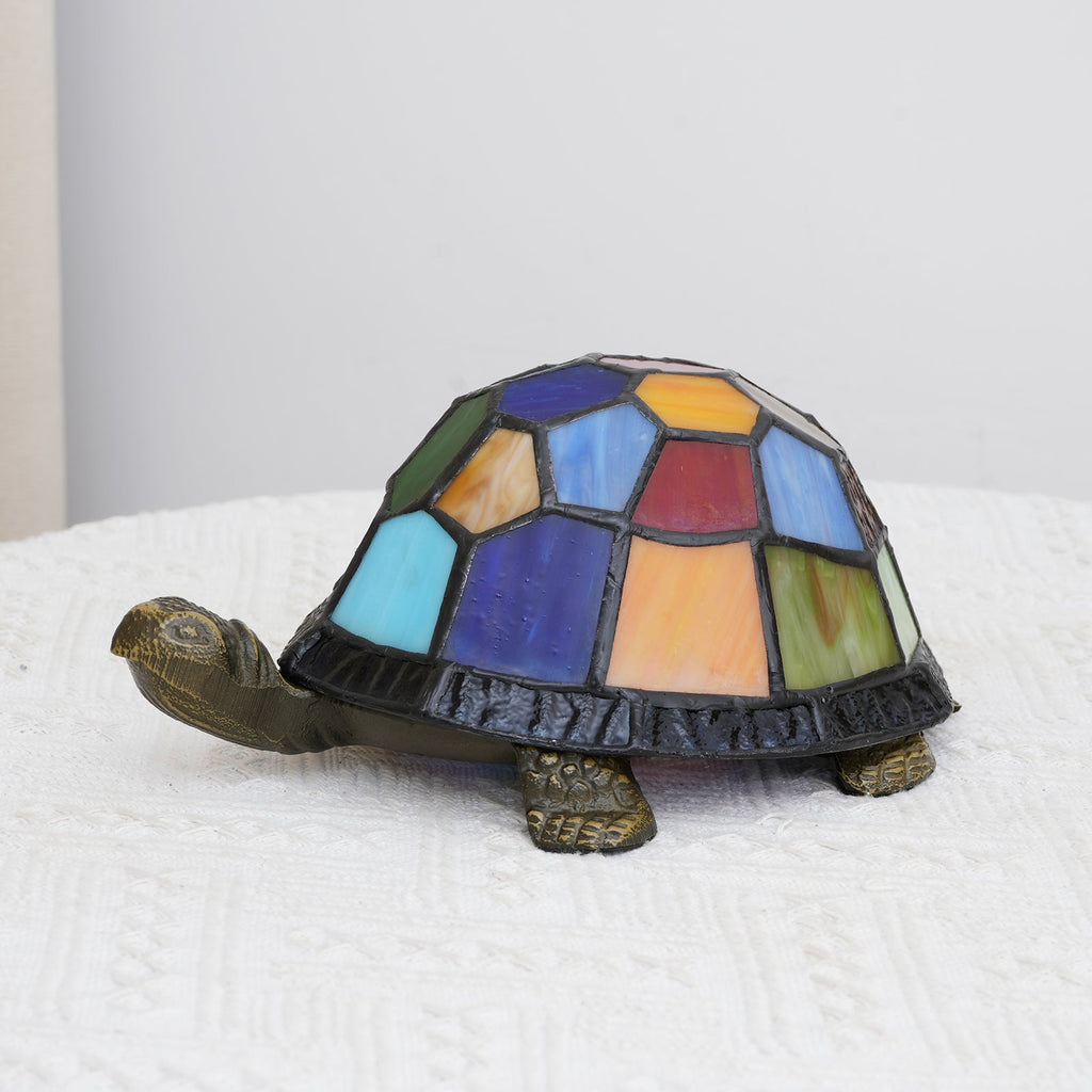 Tiffany Multicolor Stained Glass Turtle Lamp