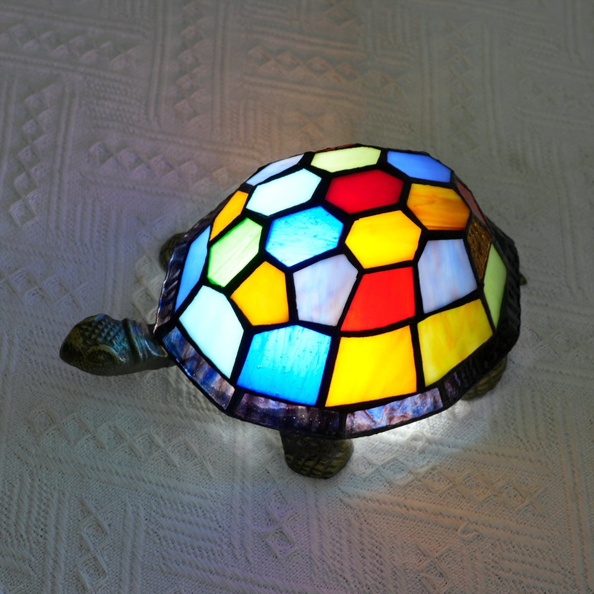 Tiffany Multicolor Stained Glass Turtle Lamp