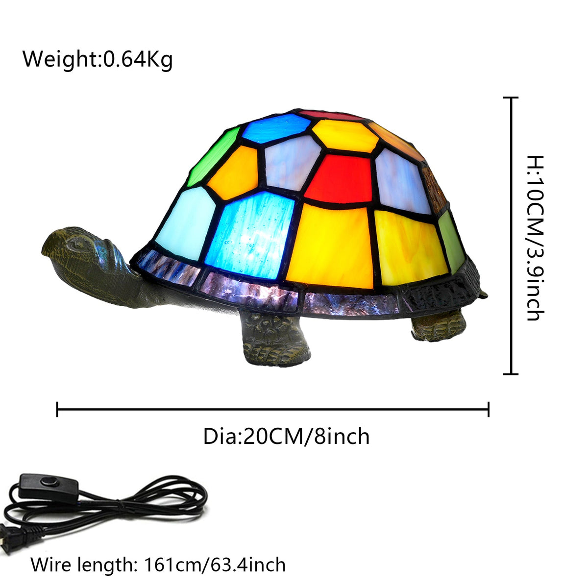 Tiffany Multicolor Stained Glass Turtle Lamp