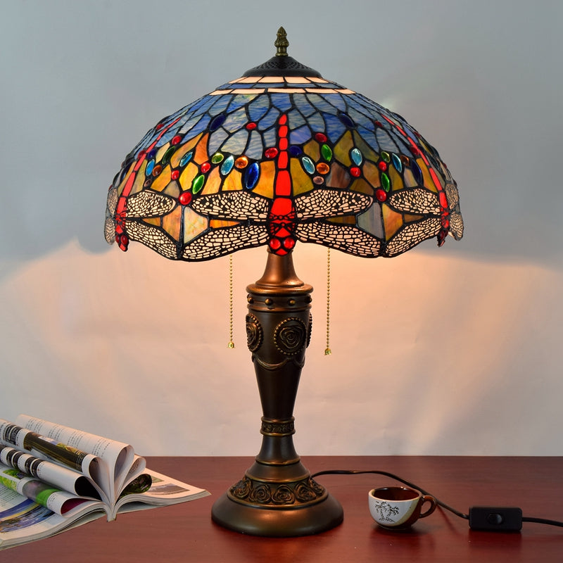 Tiffany Style Stained Glass Dragonfly Table Lamp
