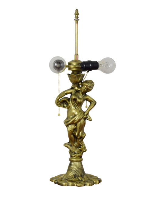Blue Tiffany Table Lamp with Gold Sculpture Base