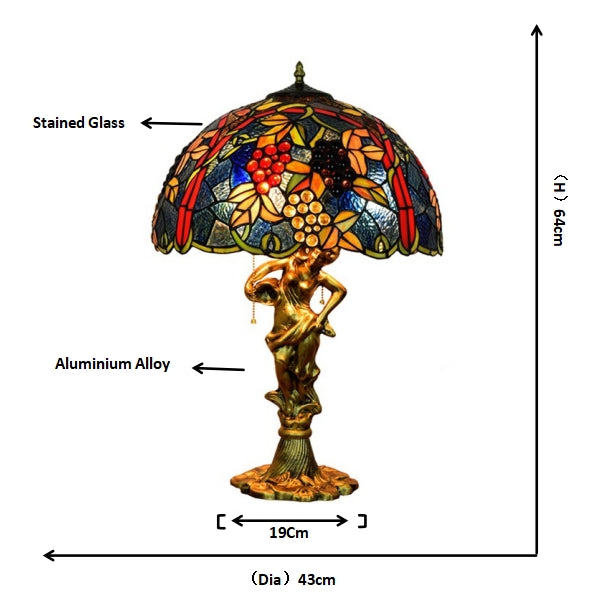 Tiffany Table Lamp with Bronze Base and Stained Glass Grapes