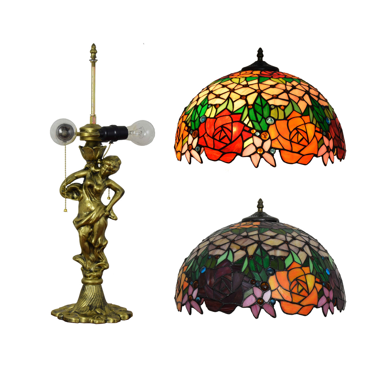 Tiffany Style Table Lamp with Female Figure Base