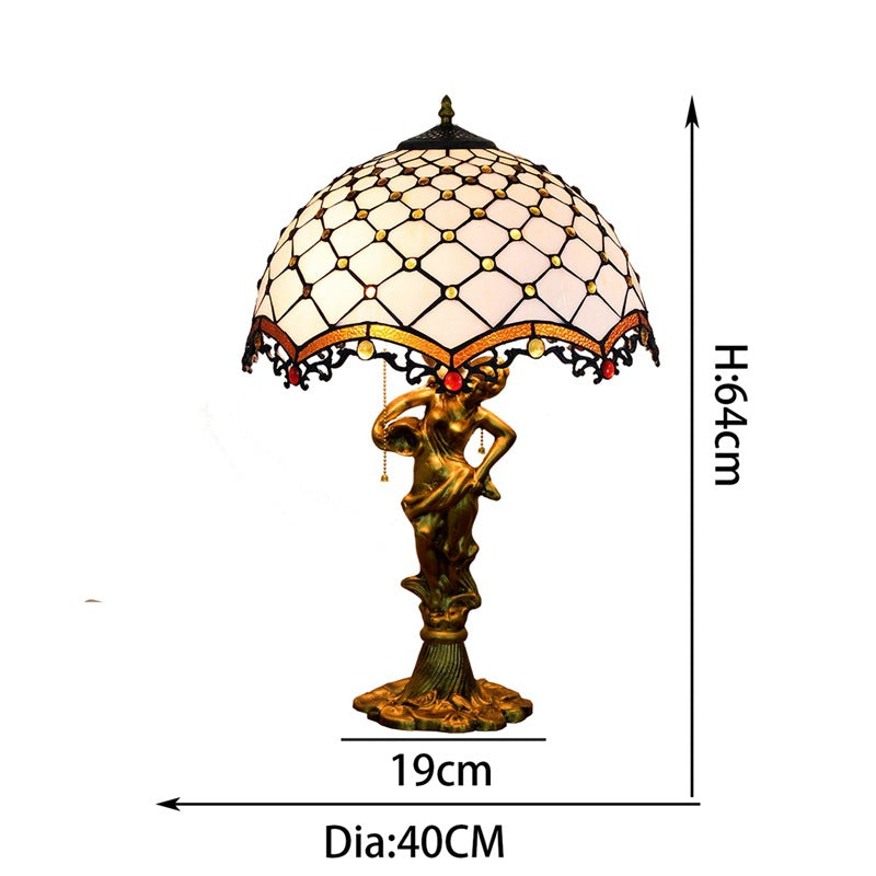 Tiffany Table Lamp with Aged Gold Figure