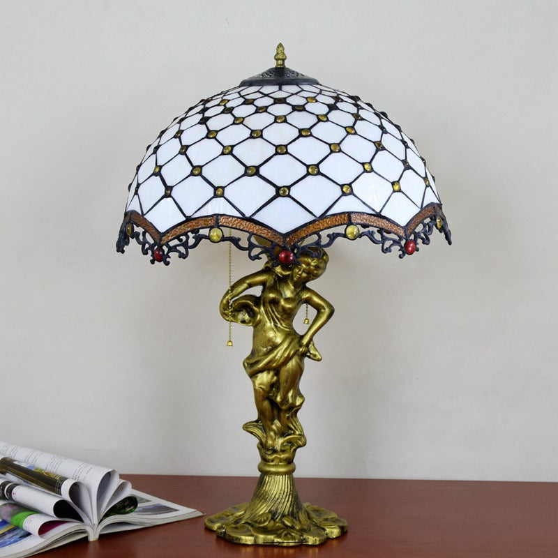 Tiffany Table Lamp with Aged Gold Figure