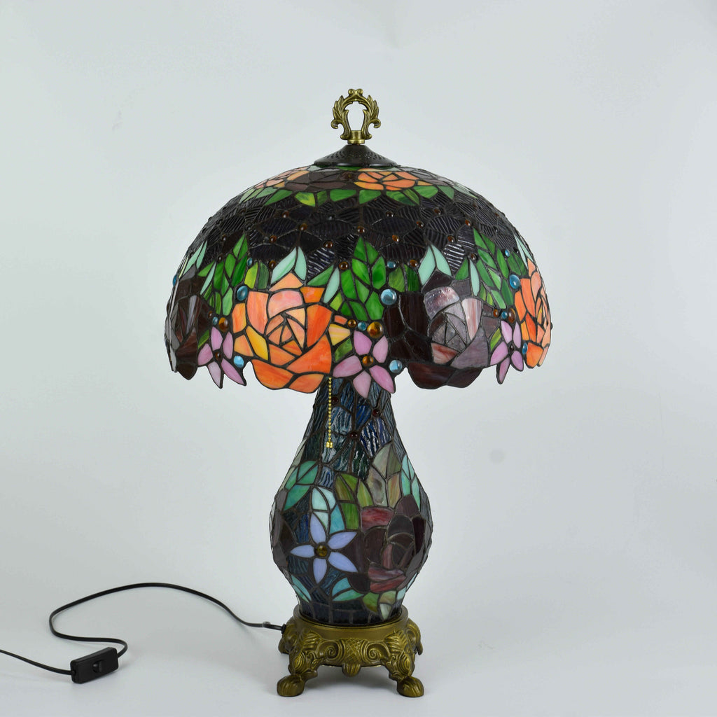 Amber Tiffany Table Lamp with Dragonflies
