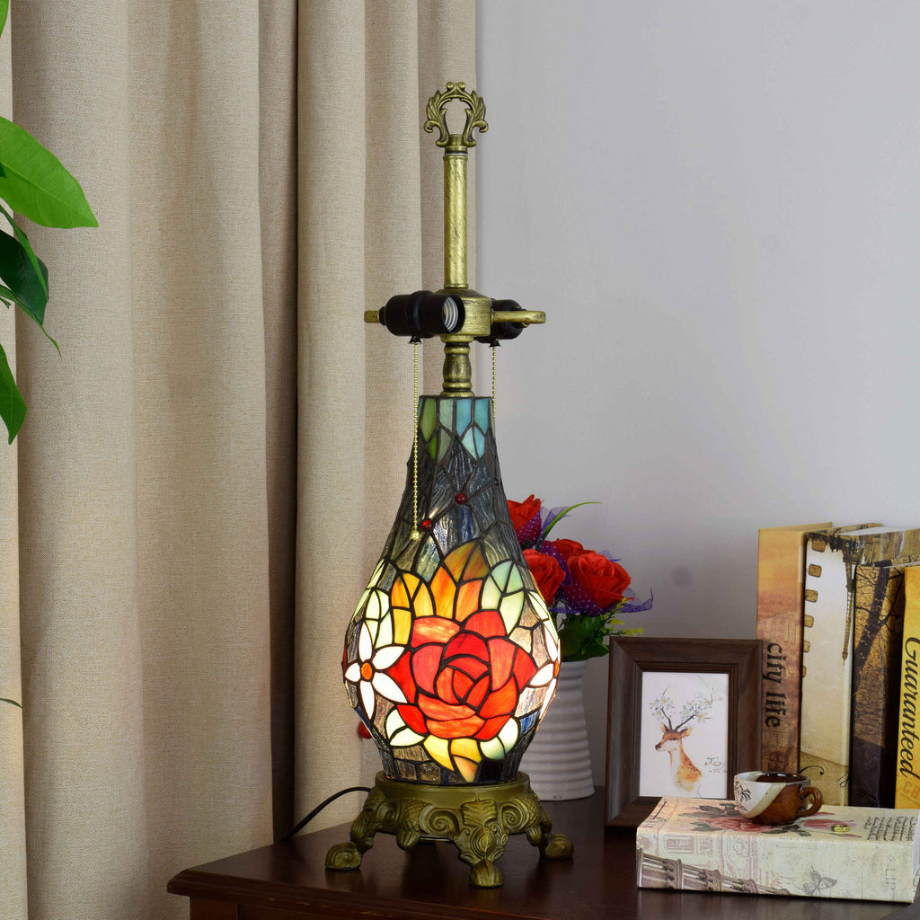Amber Tiffany Table Lamp with Dragonflies