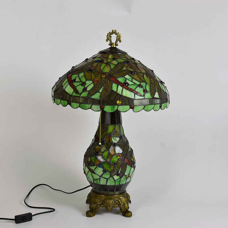 Tiffany Style Stained Glass Table Lamp with Dragonflies