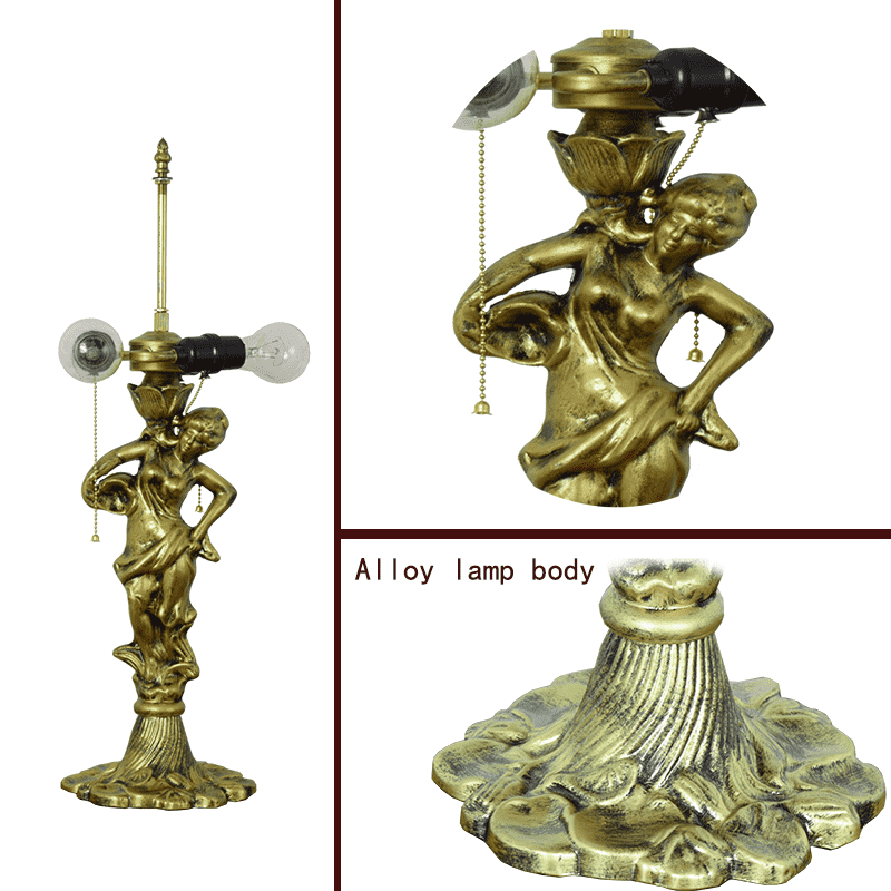 Antique Bronze Stained Glass Tiffany Table Lamp with Dragonflies - Antique Bronze