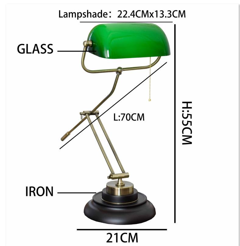 Classic Banker's Lamp in Brass and Green Glass