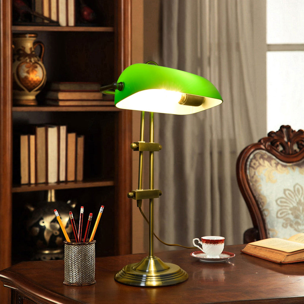 Vintage Desk Lamp in Antique Brass, Anise Green