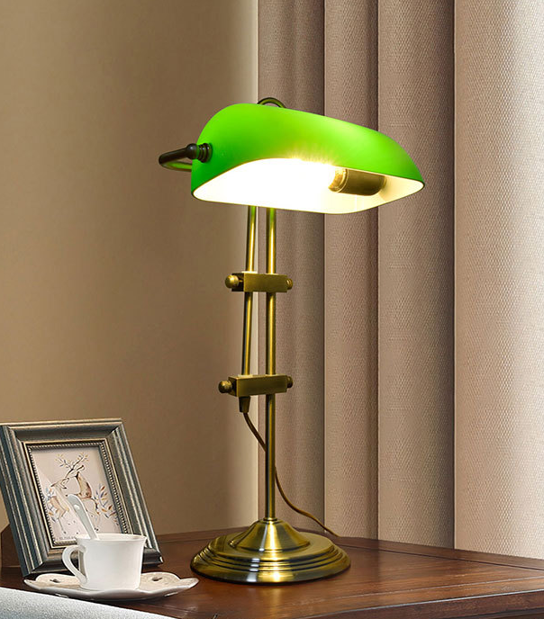 Vintage Desk Lamp in Antique Brass, Anise Green