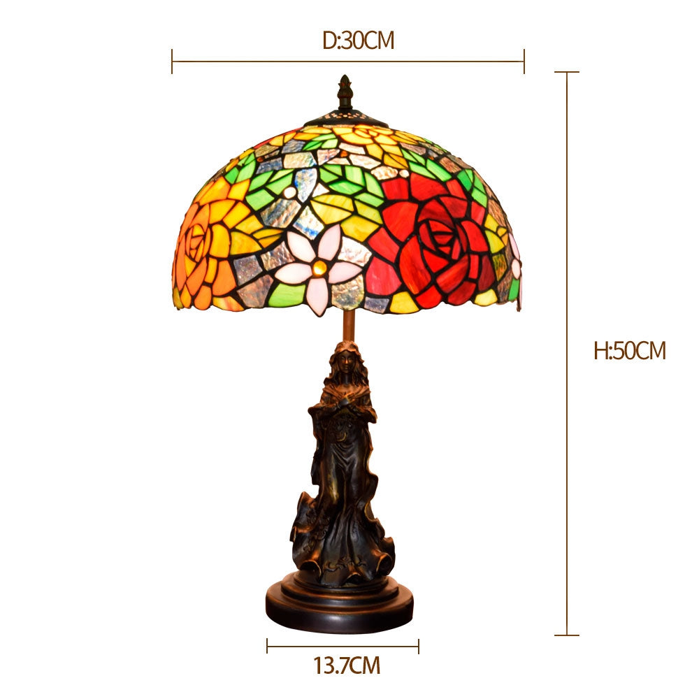 Floral Stained Glass Table Lamp with Female Base