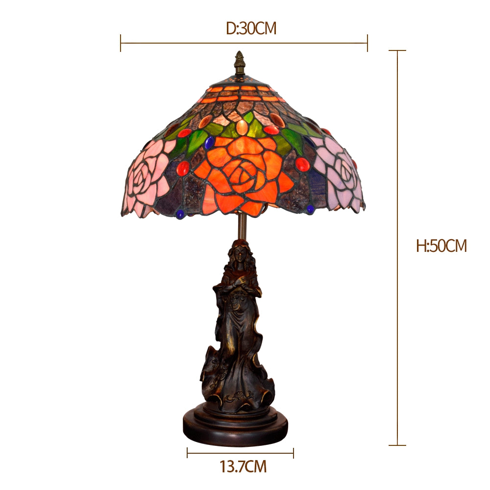 Pink Floral Stained Glass Table Lamp, Tiffany Style