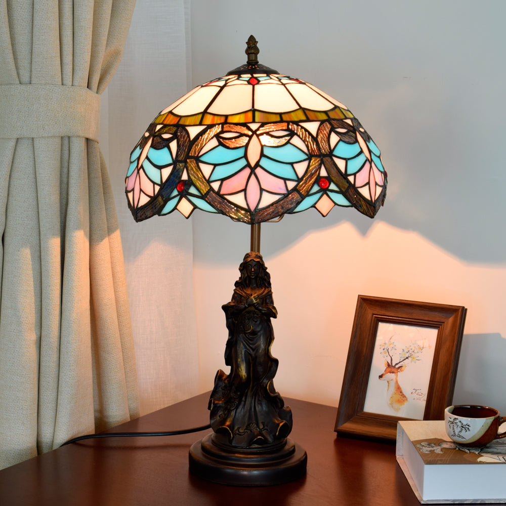 Tiffany Stained Glass Table Lamp with Sculpted Base