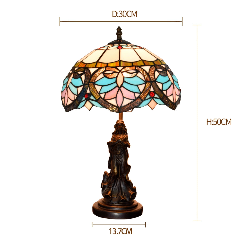 Tiffany Stained Glass Table Lamp with Sculpted Base