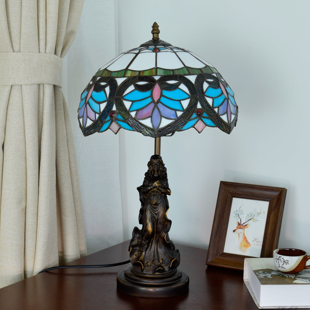 Tiffany Stained Glass Table Lamp with Sculpted Base