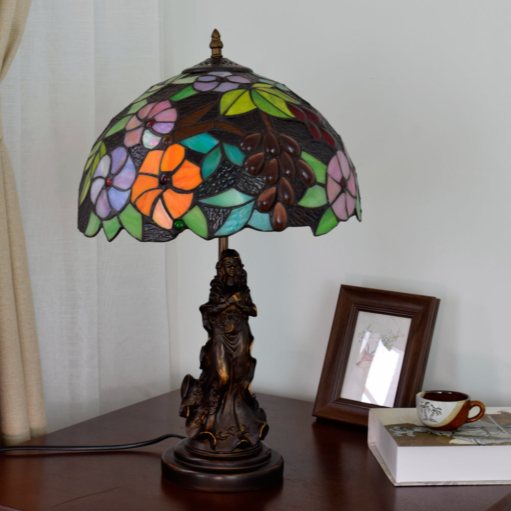 Tiffany Floral and Grape Table Lamp, Woman Base