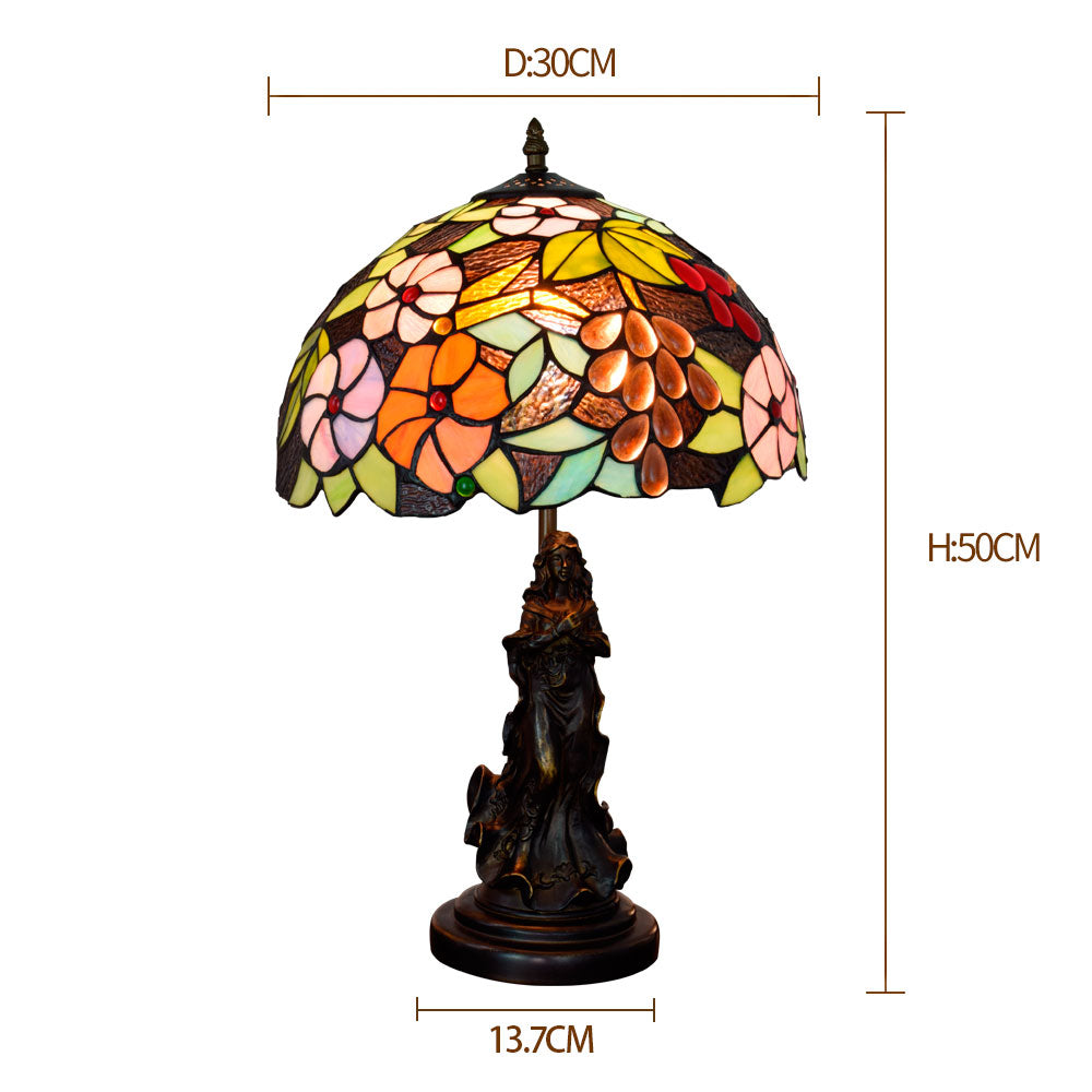 Tiffany Floral and Grape Table Lamp, Woman Base