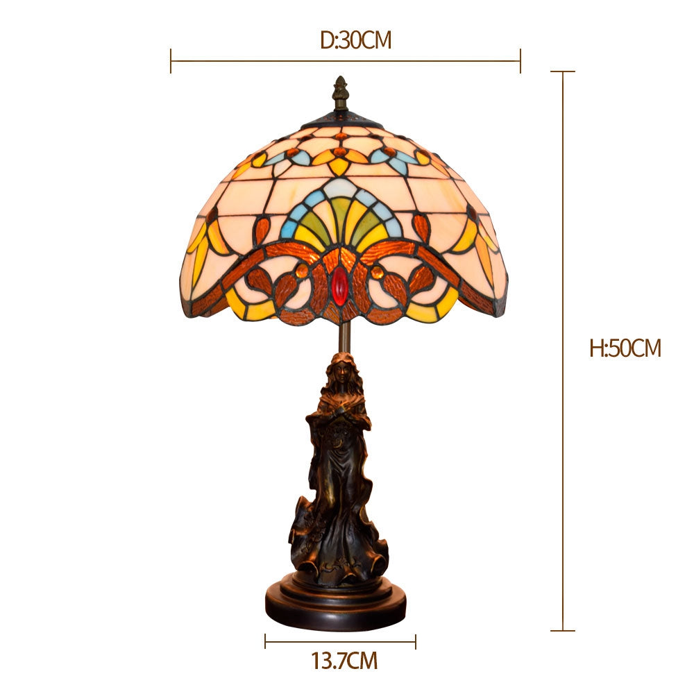 Tiffany Table Lamp in Tinted Glass and Base, Woman