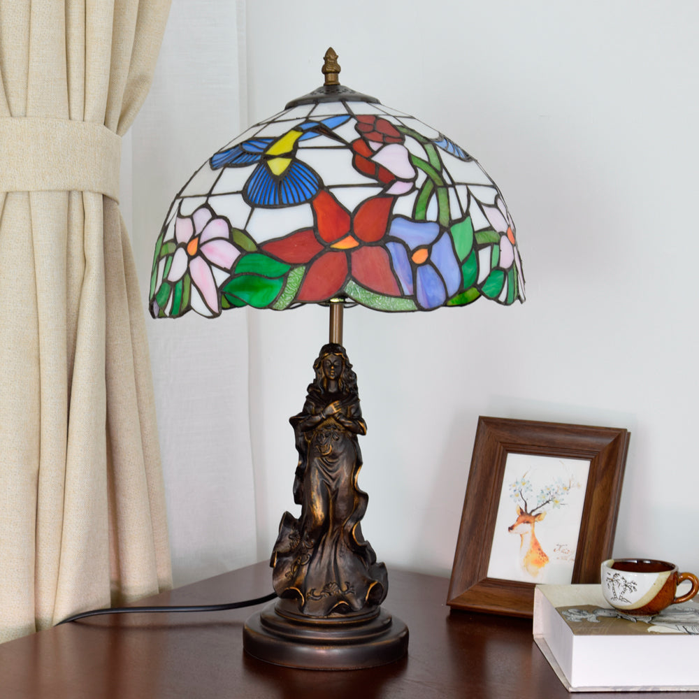 Tiffany Stained Glass Table Lamp with Female Base
