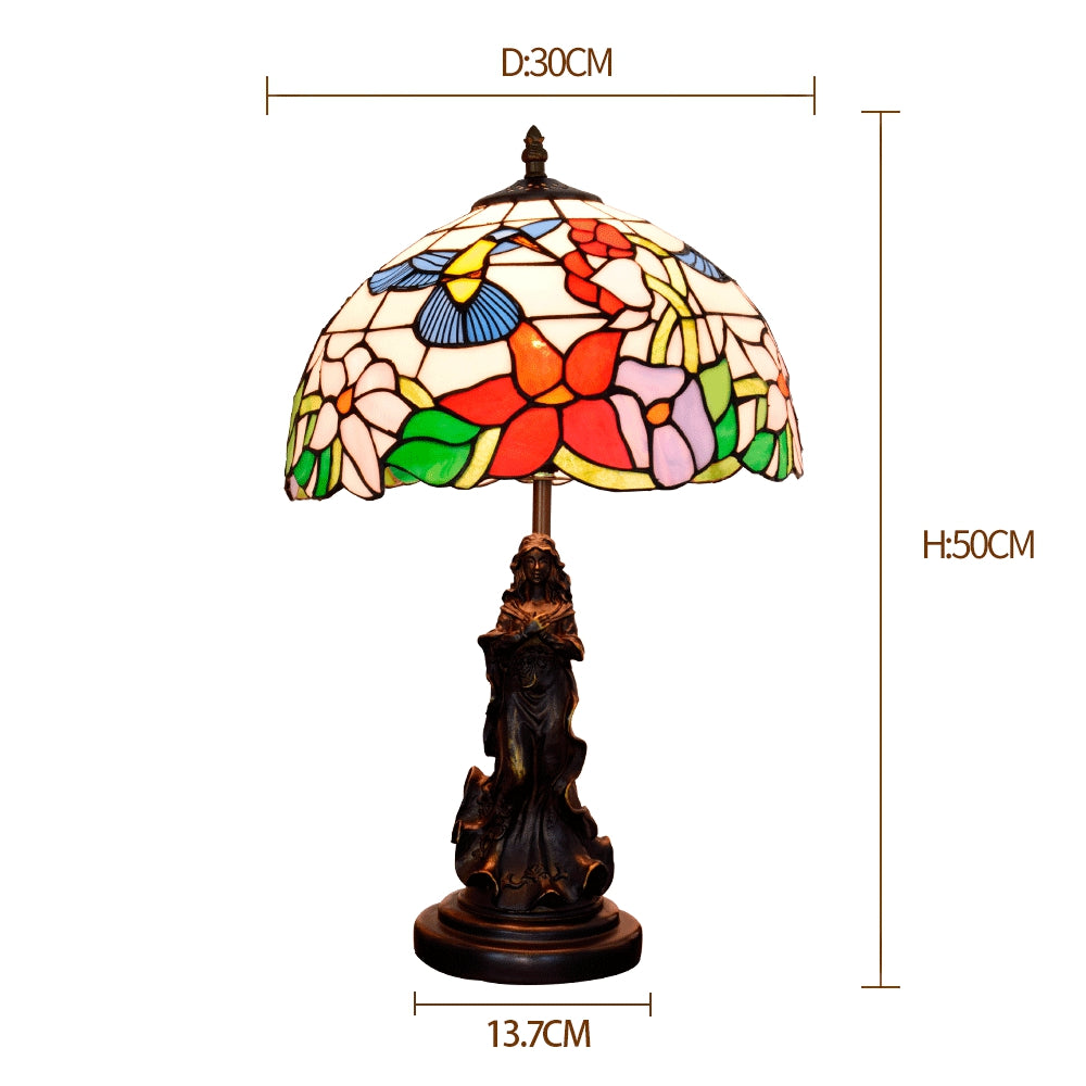 Tiffany Stained Glass Table Lamp with Female Base