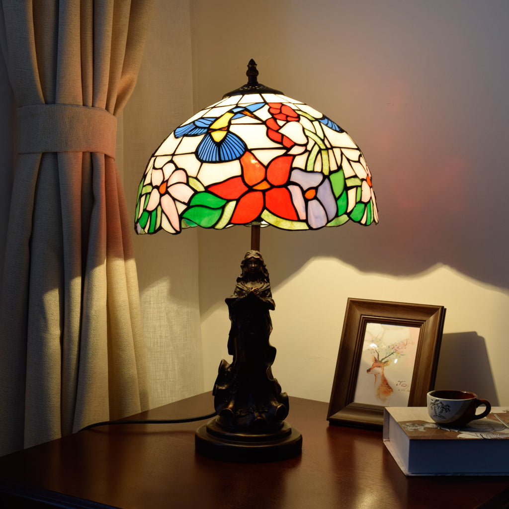 Tiffany Stained Glass Table Lamp with Female Base