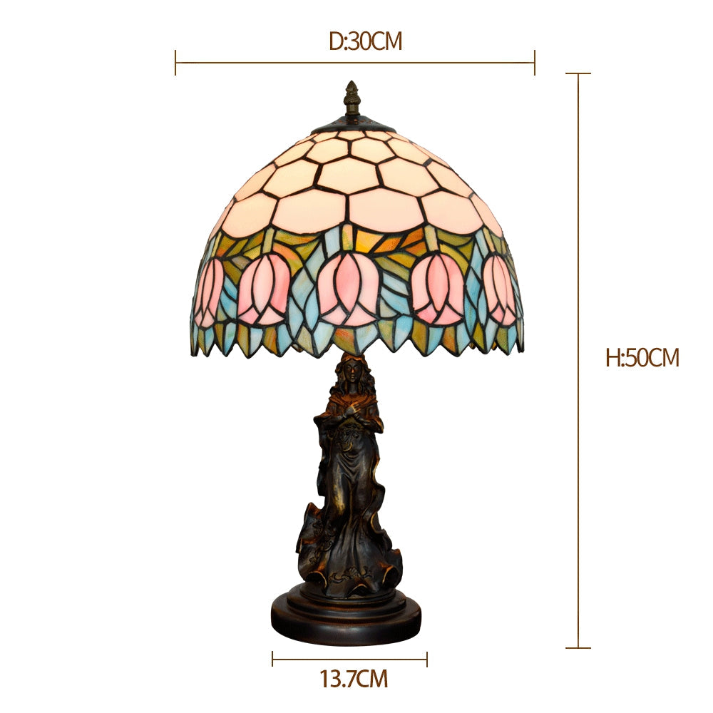 Tiffany-style Floral Stained Glass Table Lamp with Sculpted Base