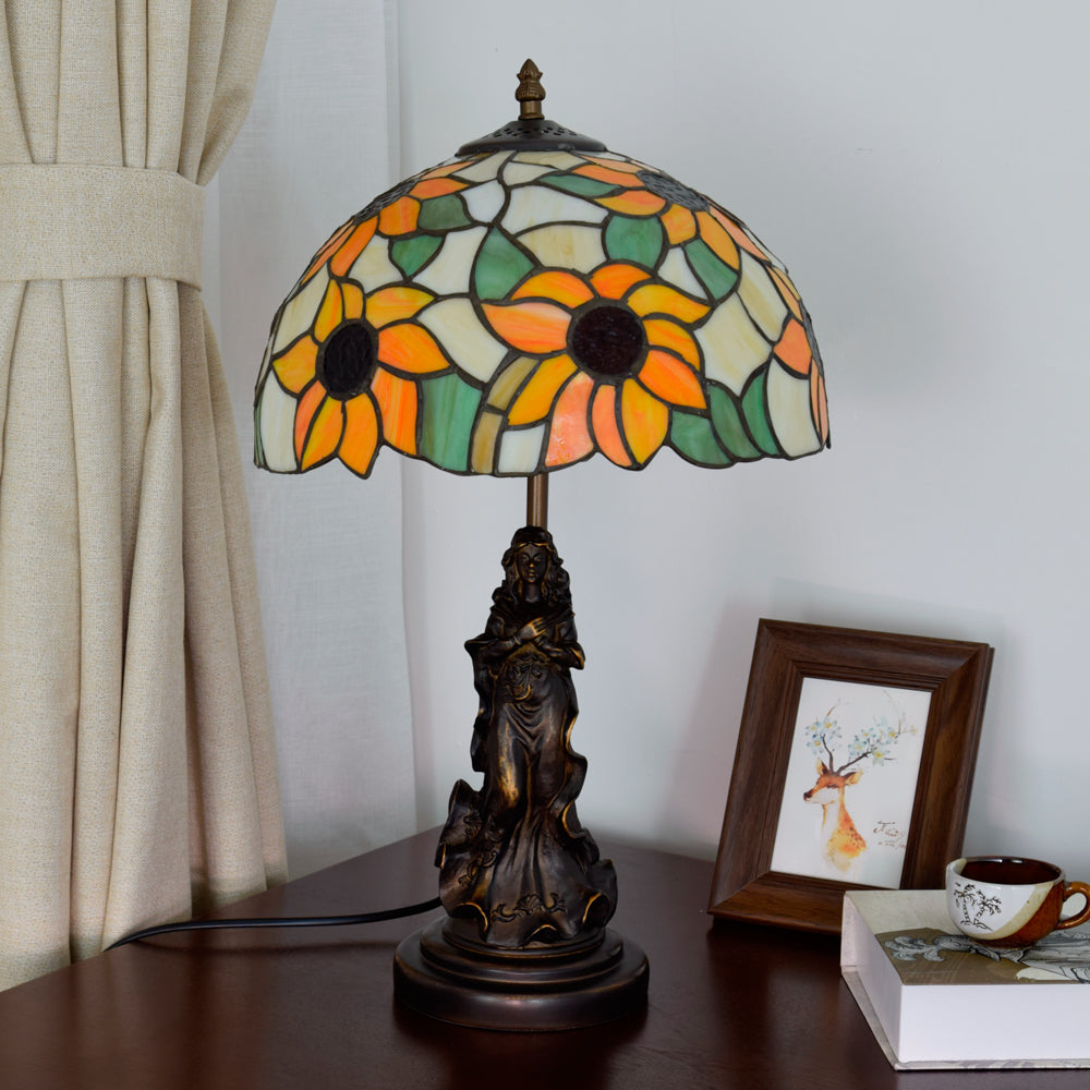 Tiffany Table Lamp in Orange Sunflower Glass