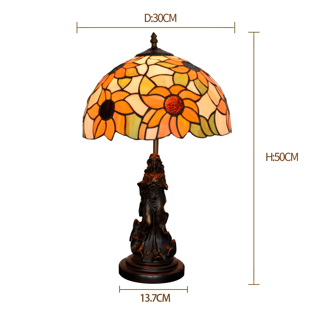 Tiffany Table Lamp in Orange Sunflower Glass