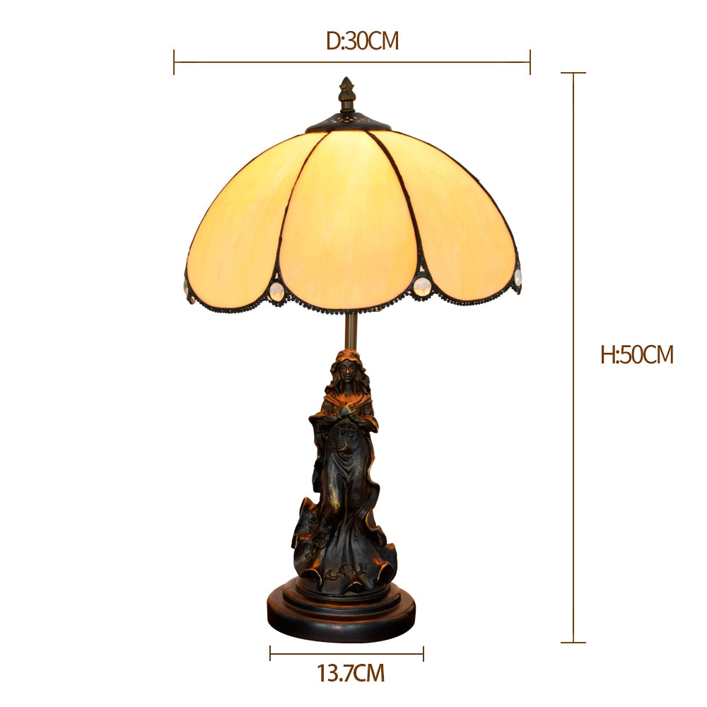 Tiffany Style Table Lamp with Female Statue